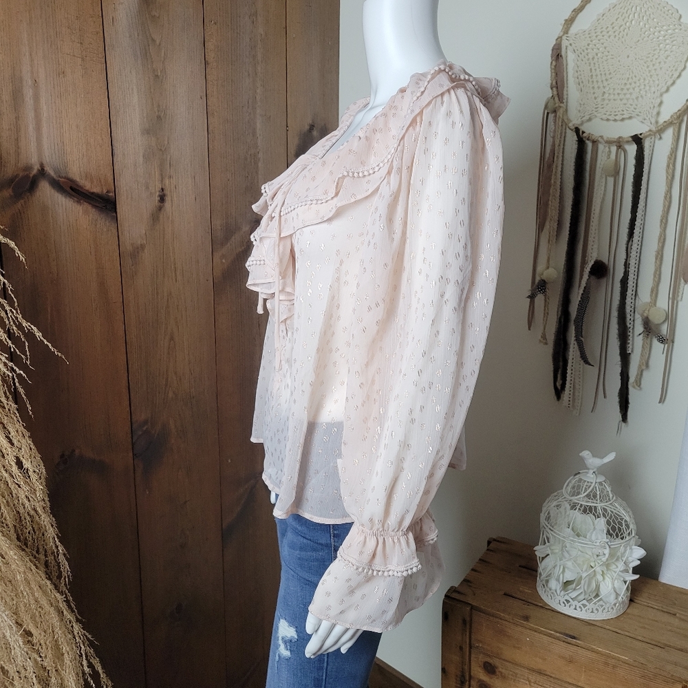 NWT Romantic Ruffled V-neck Rose Gold Polka Dot Blouse - Picture 3 of 16